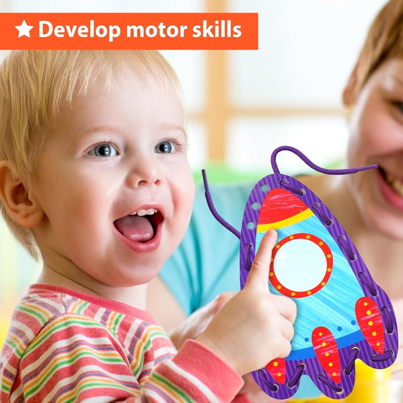 KRAFUN Preschool Beginner First Lacing Card Kit for Kids Training Arts & Crafts, 5 Easy Transport and Cars Lacing Projects, Craft Paper Cards for Toddlers, Fine Motor Skills Toys - Image 5